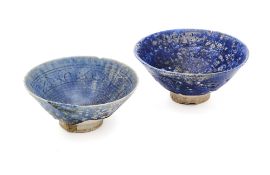 TWO KASHAN COBALT BLUE GLAZED BOWLS, PERSIA, CIRCA 12TH CENTURY