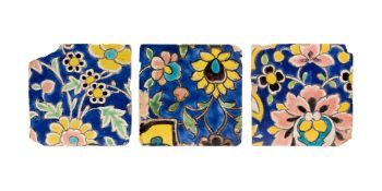 THREE QAJAR CUERDA SECA TILES, PROBABLY SHIRAZ, PERSIA, 19TH CENTURY