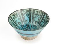 A KASHAN BLACK PAINTED TURQUOISE GLAZED BOWL, PERSIA, 13TH CENTURY