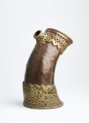 A BRASS AND COPPER HUQQA BOTTLE, PROBABLY SKARDU, GILGIT-BALTISTAN, 19TH CENTURY