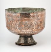A LARGE TINNED COPPER BASIN, PERSIA, 19TH CENTURY