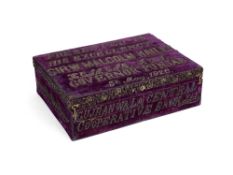 A VELVET AND SILVER APPLIQUE PRESENTATION BOX, GUJRANWALA, PUNJAB, INDIA (NOW PAKISTAN), DATED 1926
