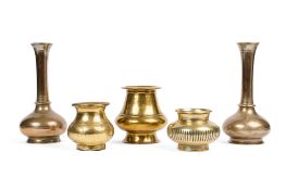 FIVE INDIAN BRASS VESSELS, 18TH/19TH CENTURY