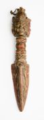 A CARVED AND PAINTED WOOD RITUAL DAGGER (PHURBU), TIBET, 19TH CENTURY