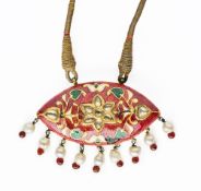 A JAIPUR ENAMEL GEM-SET GOLD PENDANT, INDIA, CIRCA 1900