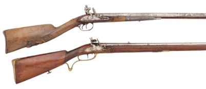 A LIEGE FLINTLOCK D.B. SPORTING GUN, AND A CONTINENTAL FLINTLOCK SPORTING GUN, BOTH 19TH CENTURY