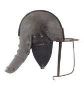 A REPRODUCTION POT HELMET IN ENGLISH CIVIL WAR PERIOD STYLE