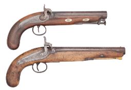 TWO PERCUSSION TRAVELLING PISTOLS, THE FIRST SIGNED WILLIAMS & POWELL, LIVERPOOL,