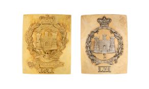TWO 56TH (WEST ESSEX) REGIMENT OFFICER’S SHOULDER BELT PLATES, CIRCA 1830-1855