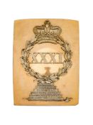 A 31ST FOOT (HUNTINGDONSHIRE) SHOULDER BELT PLATE, CIRCA 1830-47