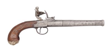 A FLINTLOCK BOX-LOCK PISTOL BY BOWDLER, LATE 18TH CENTURY