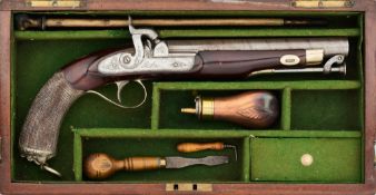 A CASED PERCUSSION PISTOL OF THE 5TH REGIMENT OF THE PUNJAB CAVALRY, MID-19TH CENTURY