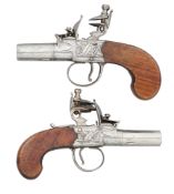 A PAIR OF FLINTLOCK BOX-LOCK POCKET PISTOLS SIGNED SPENCER, LONDON, CIRCA 1820