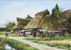 KIICHIRO HAYASHI (JAPANESE, 1919-1999), OIL ON PAPER, 'FARMHOUSE'
