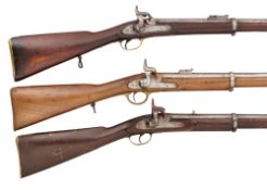 AN EAST INDIAN COMPANY PERCUSSION SERVICE MUSKET, AND TWO PERCUSSION SERVICE CARBINES,
