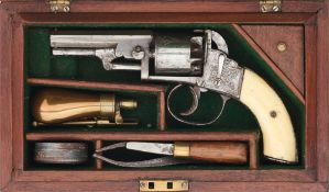 A CASED BIRMINGHAM-MADE PERCUSSION SELF-COCKING REVOLVER, MID-19TH CENTURY