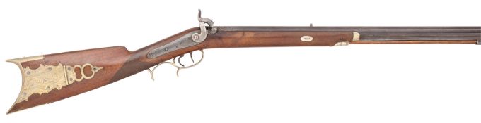 AN AMERICAN PERCUSSION PLAINS RIFLE, MID-19TH CENTURY OF SMALL BORE, UNSIGNED, MID-19TH CENTURY