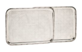 A PAIR OF FRENCH ELECTROPLATE TRAYS FOR THE HOTEL PLAZA ATHENEE, MAISON PUIFORCAT, PARIS, MID 20TH C