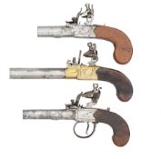 THREE FLINTLOCK BOX-LOCK POCKET PISTOLS, THE FIRST SIGNED RYAN & CO., LONDON, THE SECOND SIGNED