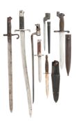 A FAIRBURN SYKES THIRD PATTERN FIGHTING KNIFE, AND SIX VARIOUS BAYONETS