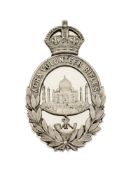 AN AGRA VOLUNTEER RIFLES OFFICER'S SHOULDER BELT PLATE, POST-1901