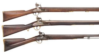 THREE FLINTLOCK SERVICE MUSKETS, 19TH CENTURY AND LATER