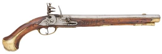 A SAXON 11 BORE FLINTLOCK MILITARY HOLSTER PISTOL, REIGN OF AUGUSTUS III (1733-1763)