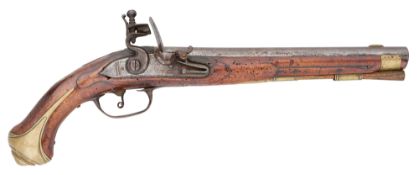 A GERMAN (BRANDENBURG?) 13 BORE FLINTLOCK MILITARY HOLSTER PISTOL, REIGN OF FREDERICH II (1740-1786)