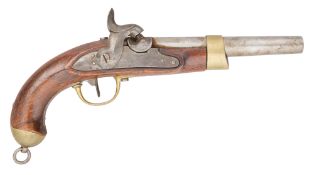 A SWISS 14 BORE PERCUSSION MILITARY PISTOL OF FRENCH MODEL AN XIII TYPE, NO. 65, MID-19TH CENTURY