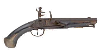 AN UNUSUAL 15 BORE FLINTLOCK MILITARY PISTOL, EARLY 19TH CENTURY, PERHAPS PARAGUAY