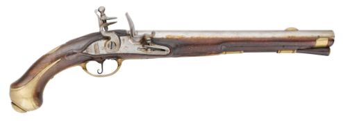 A HANOVERIAN OR BAVARIAN 14 BORE FLINTLOCK MILITARY HOLSTER PISTOL, MID-18TH CENTURY