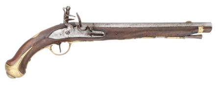 A SAXON 14 BORE FLINTLOCK MILITARY HOLSTER PISTOL, REIGN OF AUGUSTUS III (1733-1763)