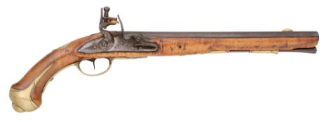 A SWISS 13 BORE FLINTLOCK MILITARY HOLSER PISTOL, MID-18TH CENTURY