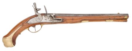 A SWISS 16 BORE FLINTLOCK MILITARY HOLSTER PISTOL, FIRST HALF OF THE 18TH CENTURY