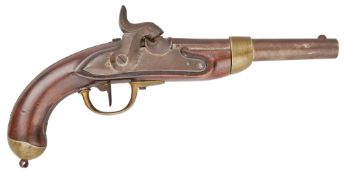 A SWISS 15 BORE PERCUSSION MILITARY PISTOL OF FRENCH MODEL 1842 TYPE, NO. 53, MID-19TH CENTURY