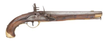 A DUTCH 12 BORE FLINTLOCK MILITARY HOLSTER PISTOL, CIRCA 1800