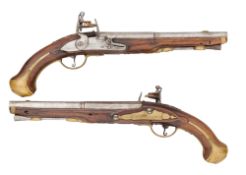 A PAIR OF ITALIAN 22 BORE FLINTLOCK HOLSTER PISTOLS SIGNED LAZARO LAZARINO, LATE 18TH CENTURY