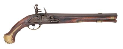 A NETHERLANDISH 14 BORE FLINTLOCK MILITARY HOLSTER PISTOL BY FROME A MASTRICHT (SIC),