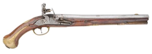 A NORTH EUROPEAN 12 BORE FLINTLOCK MILITARY HOLSTER PISTOL, MID-18TH CENTURY, PERHAPS NETHERLANDISH