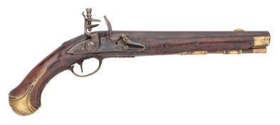 A HANOVERIAN 14 BORE FLINTLOCK MILITARY HOLSTER PISTOL, MID-18TH CENTURY