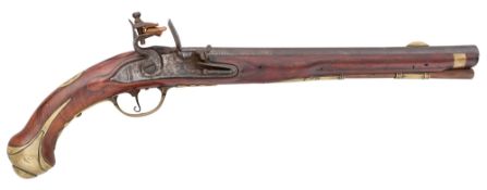 A GERMAN (NUREMBERG) 14 BORE FLINTLOCK MILITARY HOLSTER PISTOL, MID-18TH CENTURY