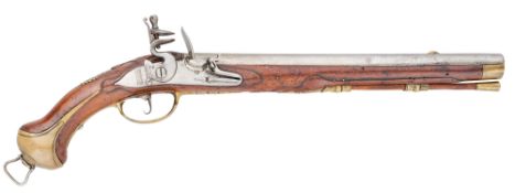 A SAXON 10 BORE FLINTLOCK MILITARY HOLSTER PISTOL, REIGN OF AUGUSTUS III (1733-1763)