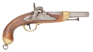 A BELGIAN 15 BORE PERCUSSION MILITARY PISTOL, NO. 730, DATED 1838, REIGN OF LEOPOLD I (1831-1865)