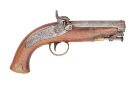 A RARE IRISH 18 BORE PERCUSSION PISTOL FOR SLIGO GAOL SIGNED LEECH, CIRCA 1840