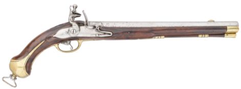 A SAXON 11 BORE FLINTLOCK MILITARY HOLSTER PISTOL, REIGN OF AUGUSTUS III (1733-1763)