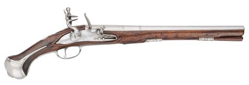 A GERMAN OR DUTCH 16 BORE FLINTLOCK HOLSTER PISTOL, LATE 17TH CENTURY