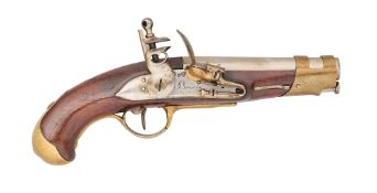 AN ITALIAN 23 BORE FLINTLOCK GENDARMERIE PISTOL OF AN IX TYPE, EARLY 19TH CENTURY
