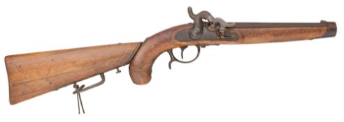 A GERMAN (HAMBURG) MODEL 1855 25 BORE PERCUSSION PISTOL WITH DETACHABLE SHOULDER-STOCK