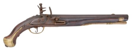 A EUROPEAN 14 BORE FLINTLOCK MILITARY HOLSTER PISTOL, MID-19TH CENTURY, PERHAPS DUTCH