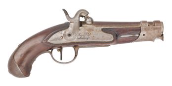 A FRENCH 22 BORE PERCUSSION MODEL AN IX MILITARY PISTOL, NO. 30, DATED 1818, REIGN OF LOUIS XVIII